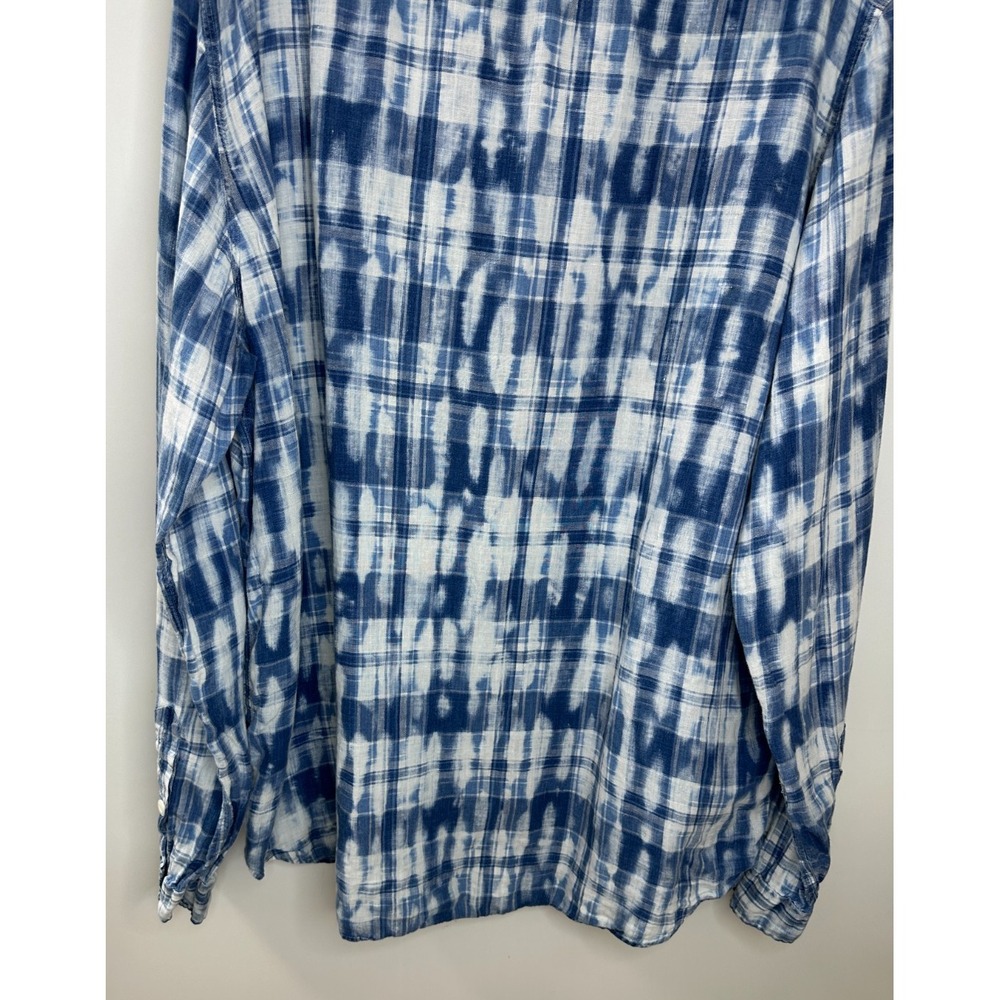 Polo Ralph Lauren 100% Linen Mens Blue White Tie Dye Plaid Button Down Shirt XXL - Picture 10 of 15